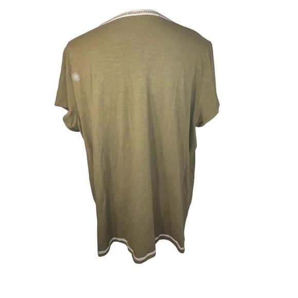 C Wonder Woman 1X Embroidered Neckline and Yolk Olive Bohemian Stretchy Tunic - Picture 4 of 9